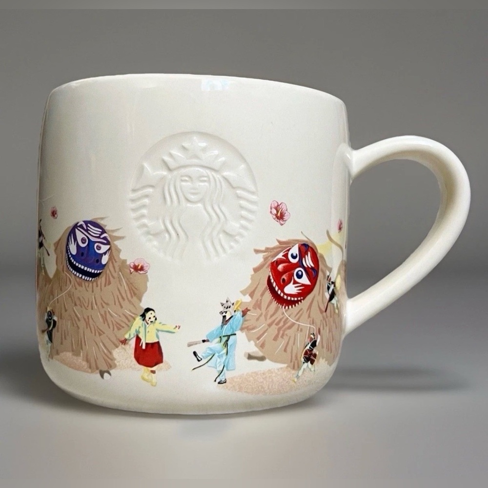 Starbucks Korea Heritage Collection Ceramic 12oz Mug featuring Lion Dancers